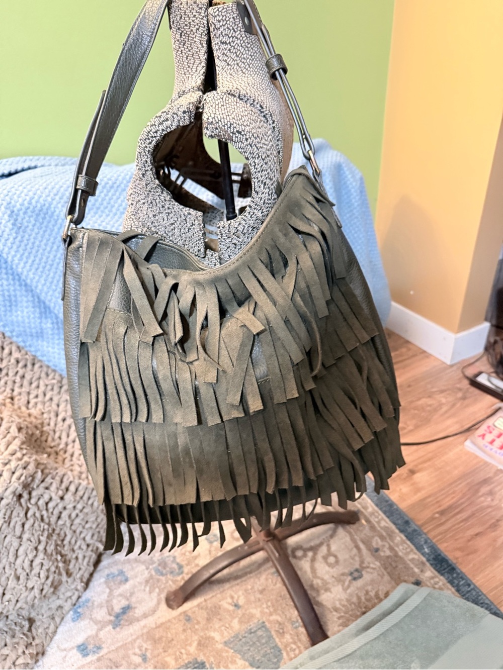 Free People Olive Fringe Hobo Shoulder Bag